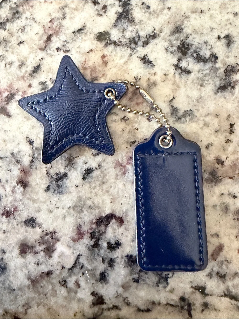 Vintage Coach Navy Patent Leather Hangtag Silver Stitched Star Charm Key fob